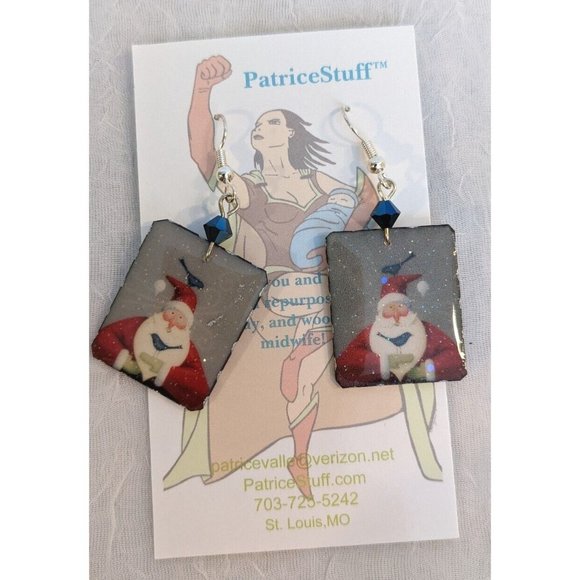 NIP Earrings Dangle Drop Handmade Upcycled Santa Christmas Jewelry Beads Claus - Picture 11 of 11